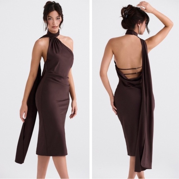 NEW House of CB Angelina Dress Chocolate Brown Medium - Picture 1 of 17